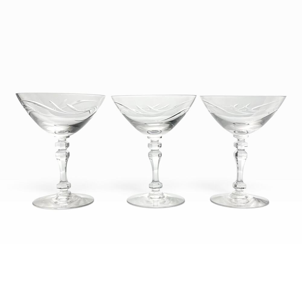 Tiffin Franciscan “Surf” Set of 3 Coupe Champagne Glasses 5 1/4” 6oz